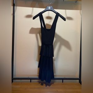 Sabora cross strap back, sequined black ruffle skirt dress - small